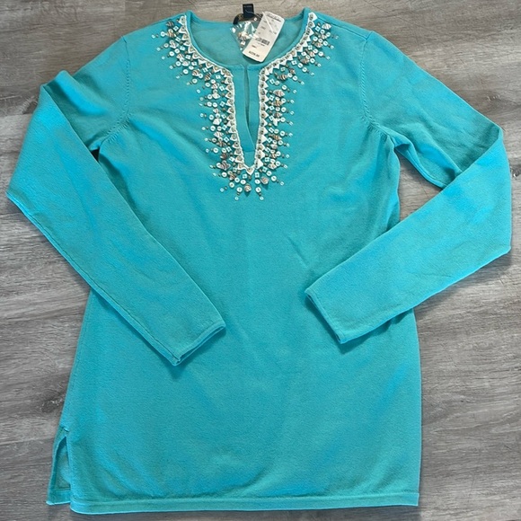 Brooks Brothers Turquoise Sweater Seashell V neck NWT org $228 - Picture 1 of 9